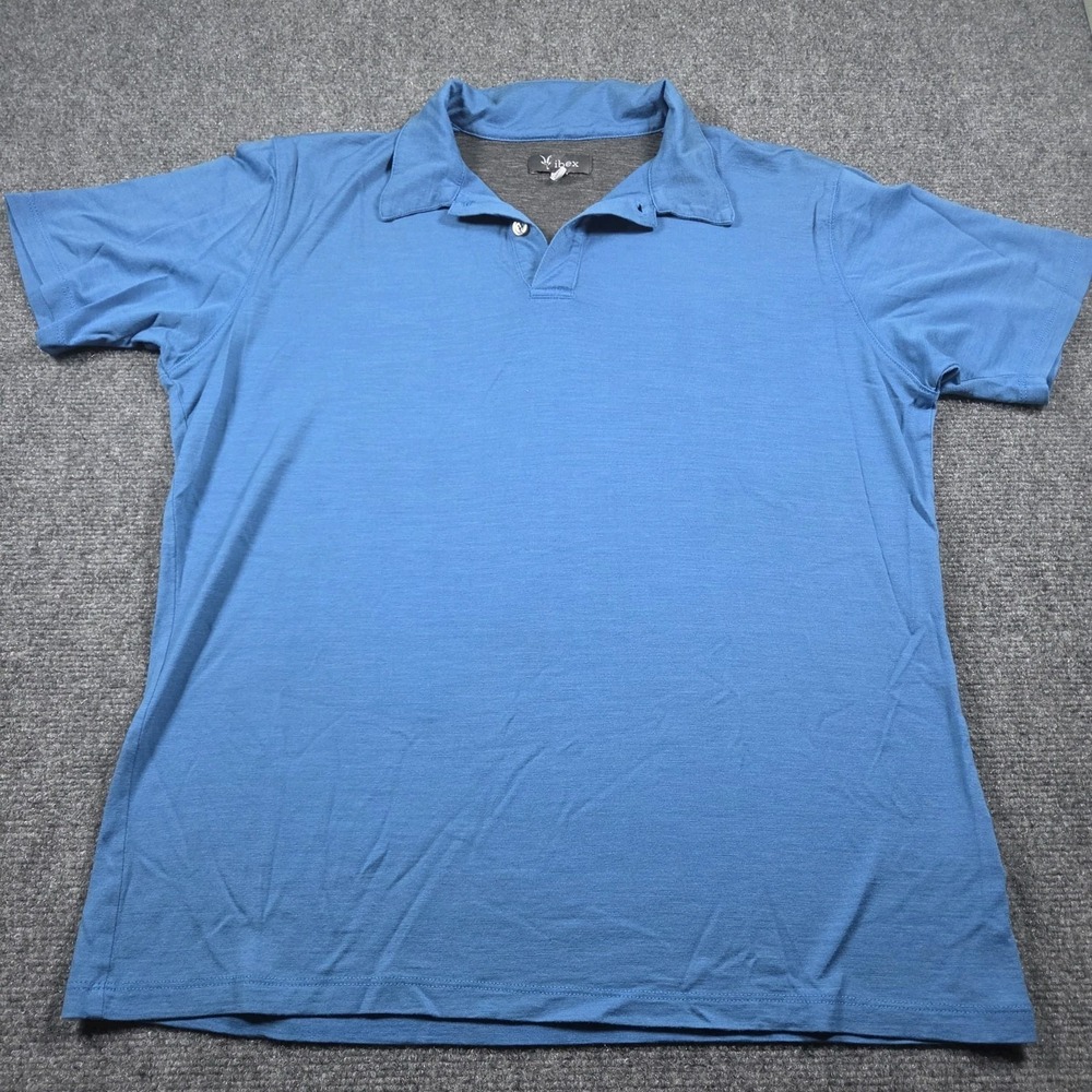 Ibex Polo Shirt Mens M Blue 100% New Zealand Merino Wool Made USA Short Sleeve